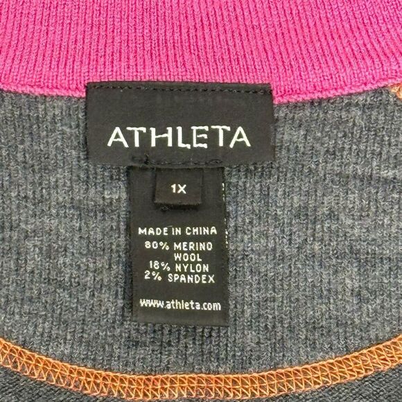 Athleta gray merino wool 1/4 zip sweater with pink and orange trim size 1X - Picture 5 of 13